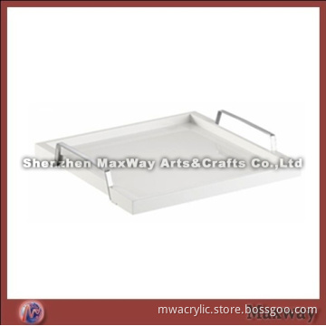 Frosted Square High Grade Acrylic Wine Tray with Steel Handle